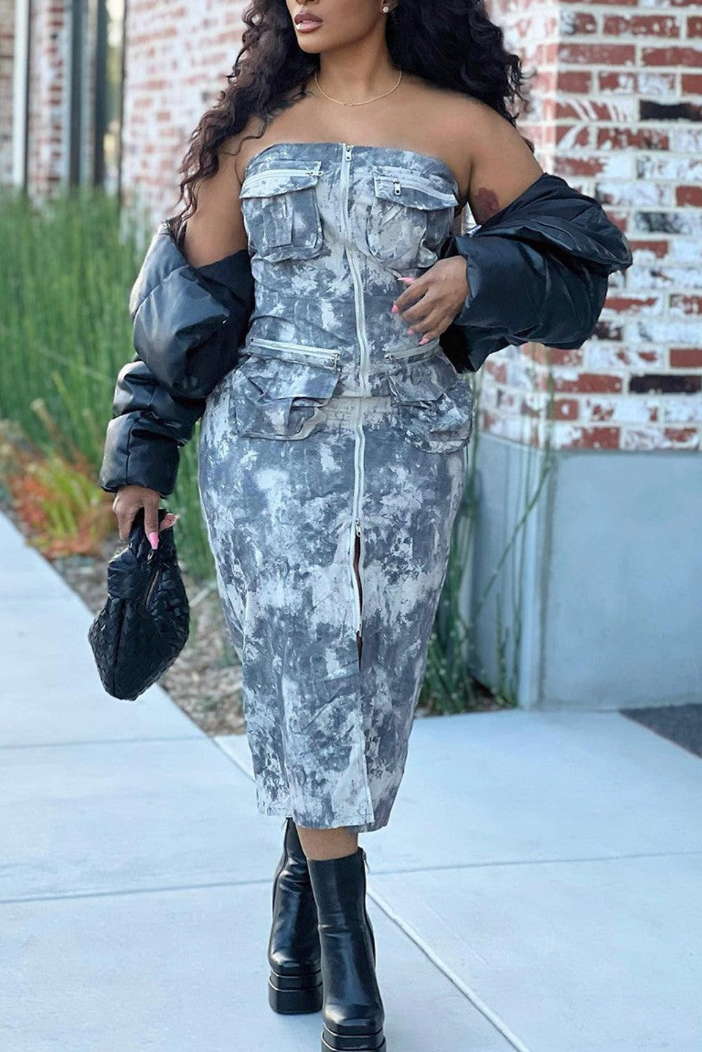Zip-Up Tube Denim Maxi Dress - Epicplacess