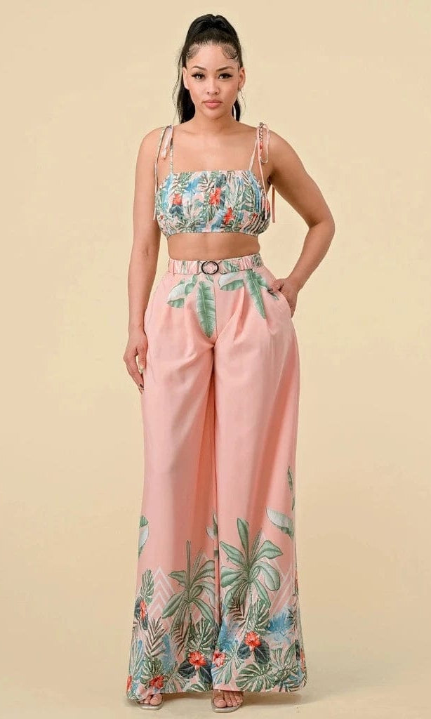 Epicplacess pants S / Pink Boader Pleated Floral Pant Set - Pink SP423822-AB5