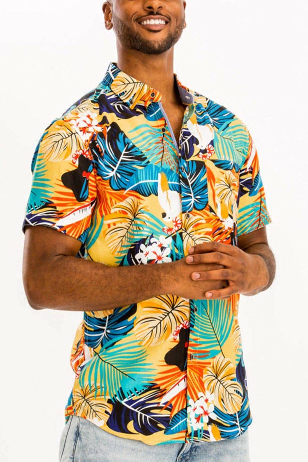 Weiv Hawaiian Print Button Down Shirts shirts Epicplacess S Yellow