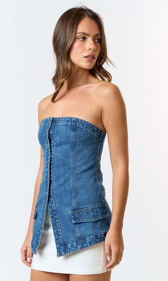 Epicplacess tops S Cropped denim Tube Top - Acid Wash