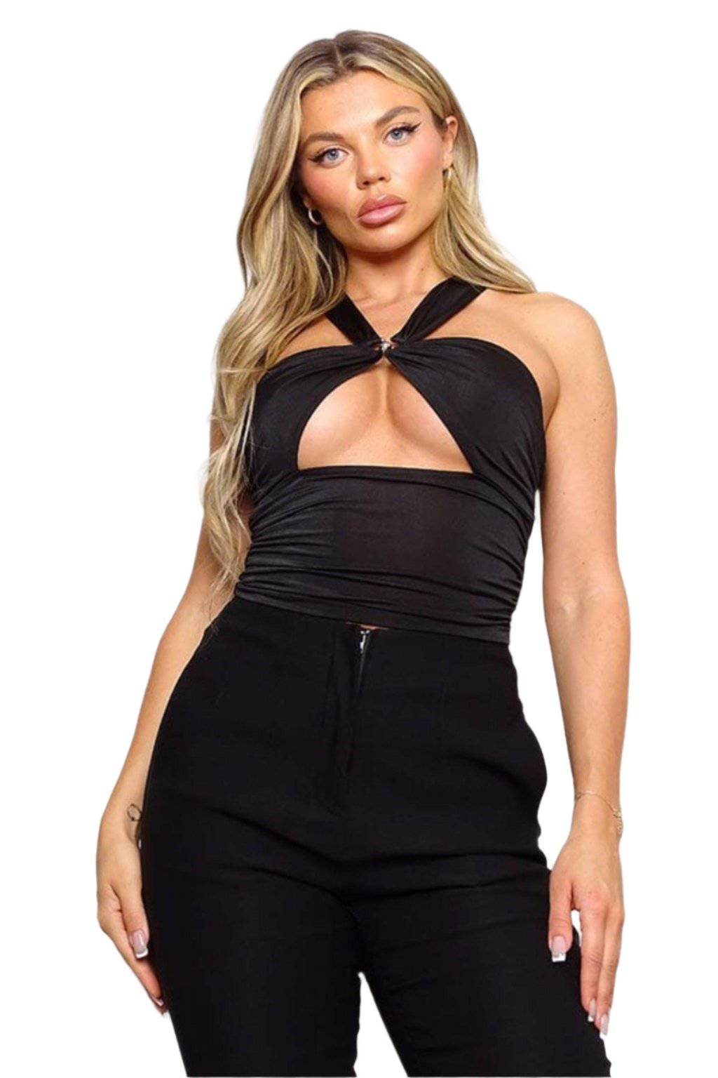 Livin Better Ring Halter Crop Tops tops Epicplacess SMALL BLACK