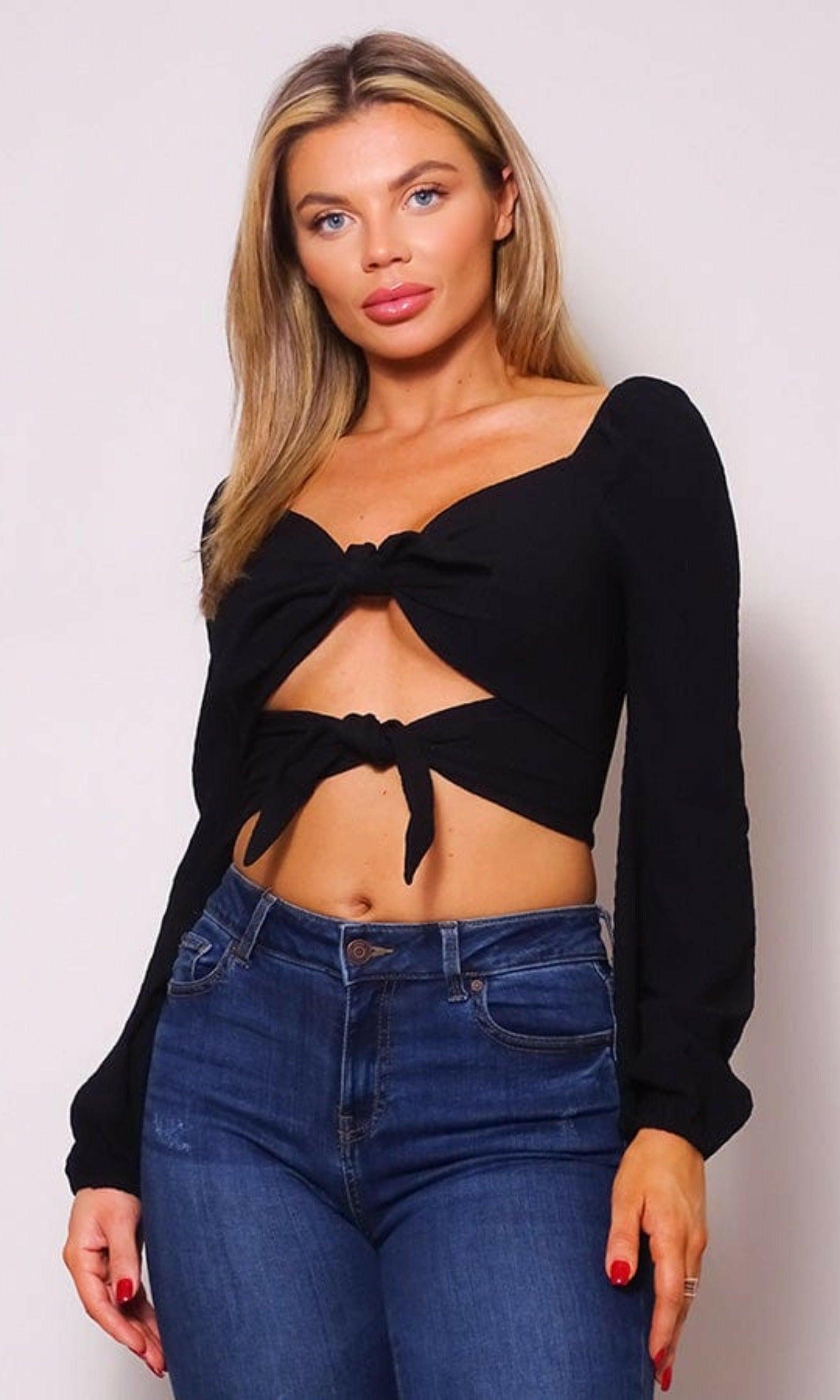Epicplacess tops SMALL / BLACK / UNITED STATES SPECIAL V AMORE FRONT TIE CROP TOPS CT10215