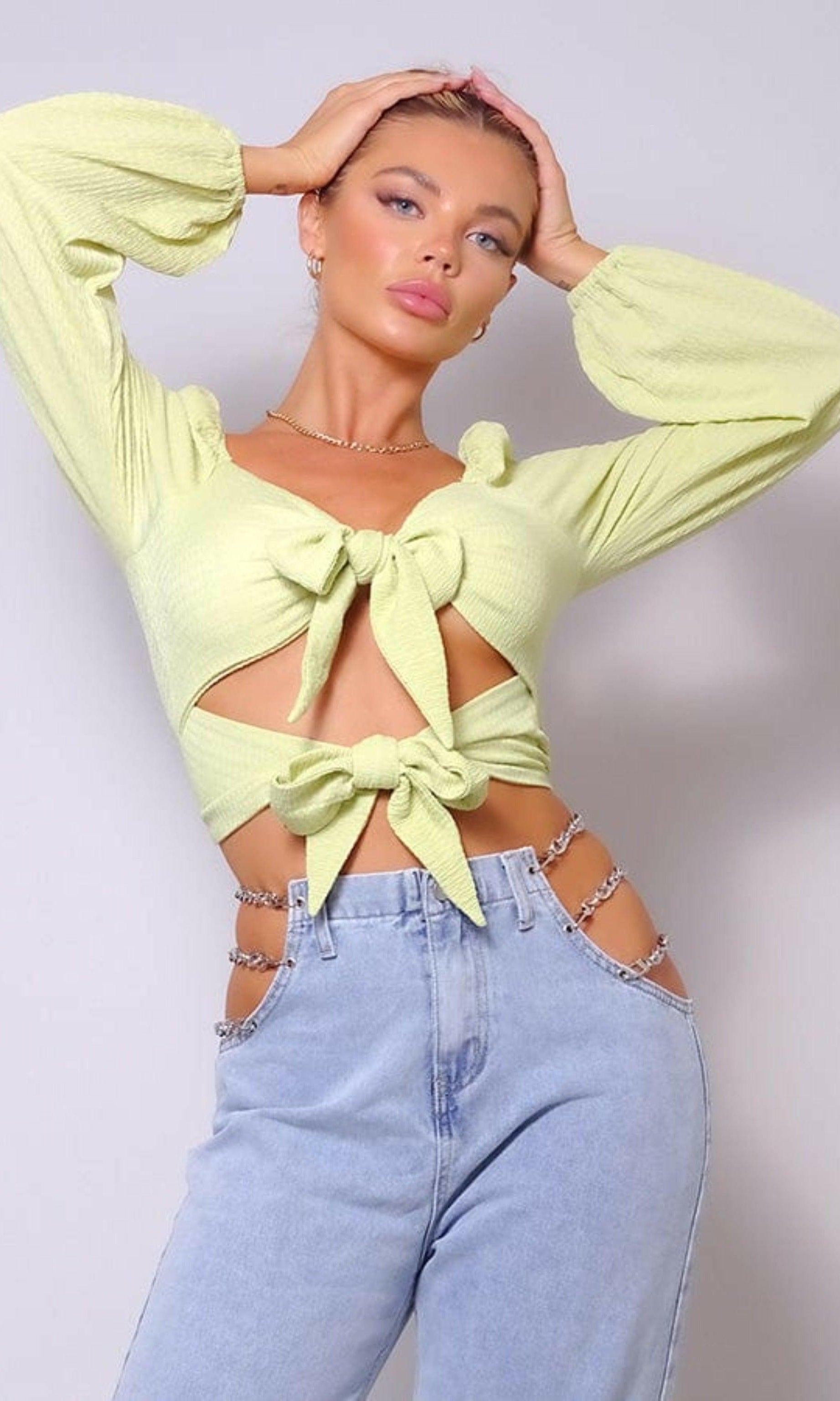 Epicplacess tops SMALL / GREEN / UNITED STATES SPECIAL V AMORE FRONT TIE CROP TOPS CT10217