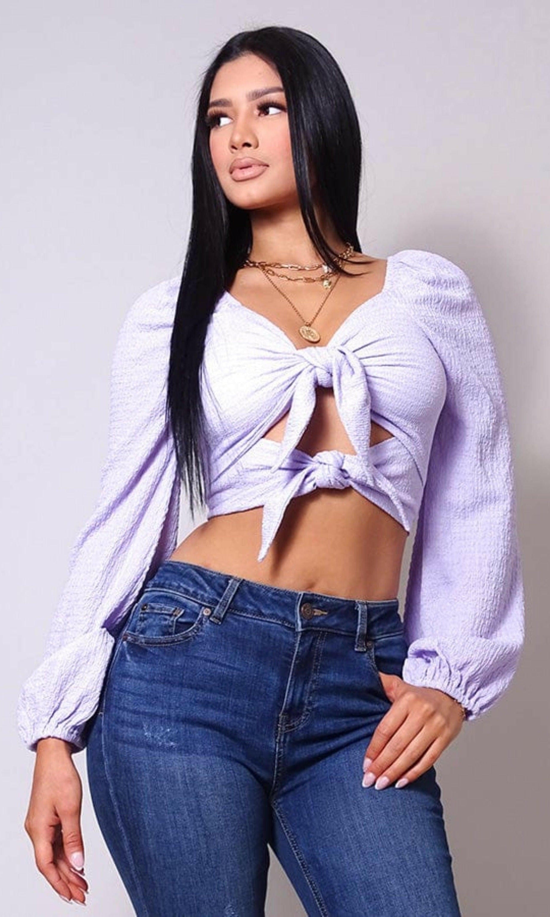 Epicplacess tops SMALL / LAVENDER / UNITED STATES SPECIAL V AMORE FRONT TIE CROP TOPS CT10216