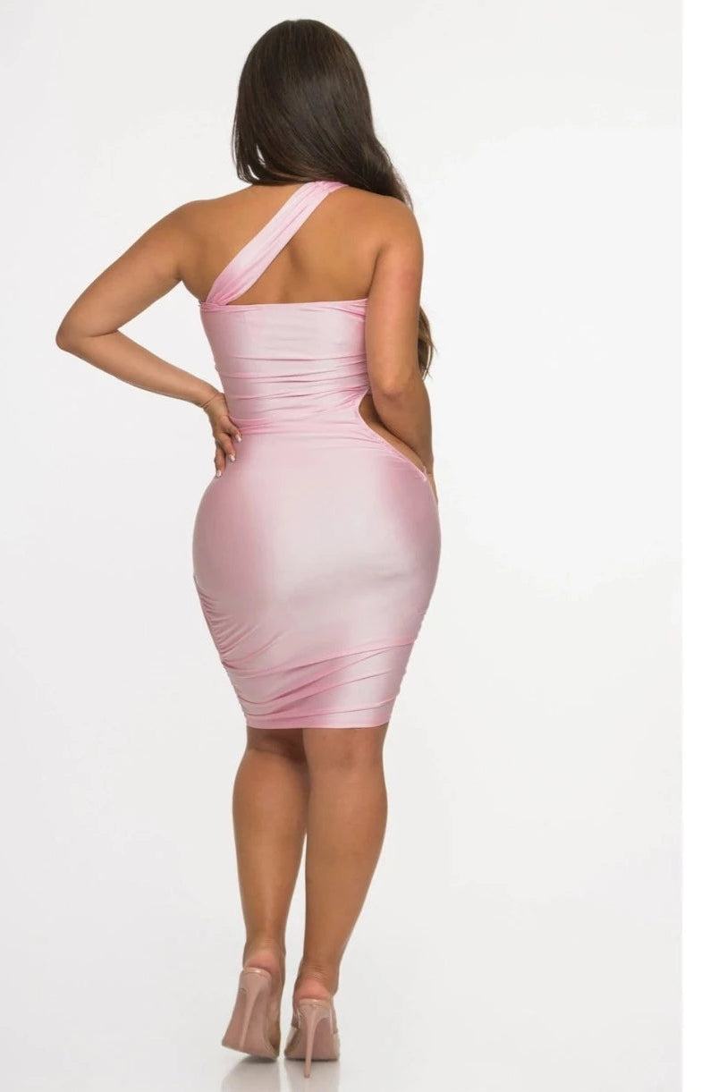 Epicplacess Dress Brinley One Shoulder Midi Dress - Pink