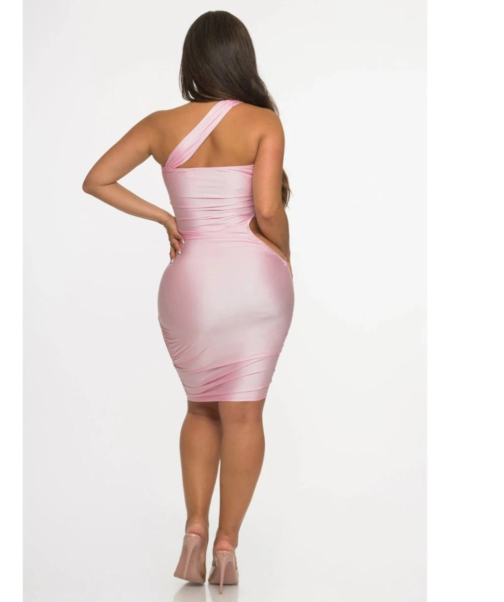 Epicplacess Dress Brinley One Shoulder Midi Dress - Pink