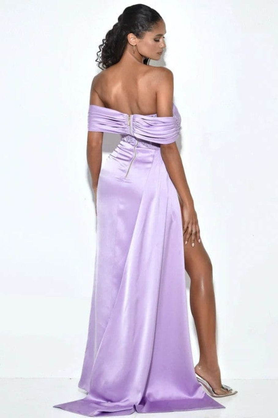 Epicplacess Dress Crystal Corset Satin Maxi Dress - Purple