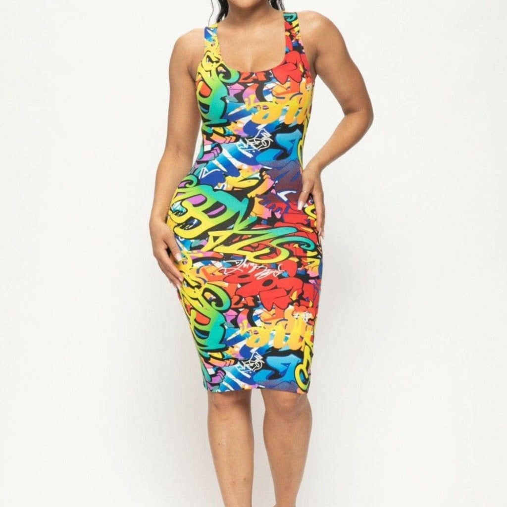 Epicplacess DRESS Graffiti Print Tank Midi Dress