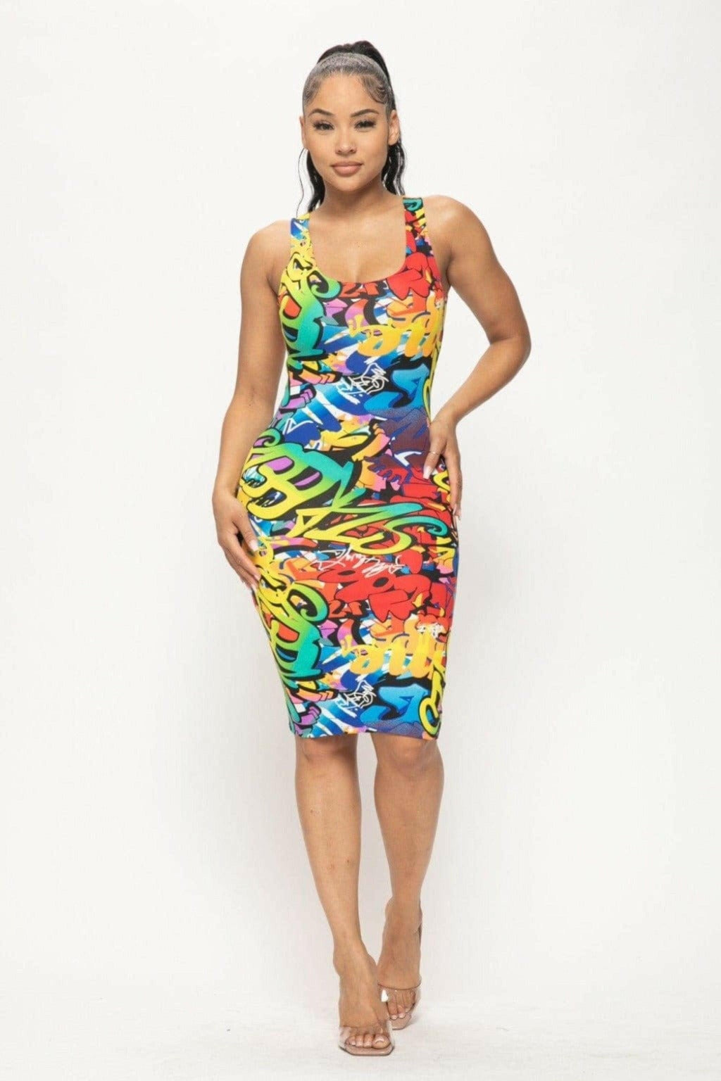 Epicplacess DRESS Graffiti Print Tank Midi Dress