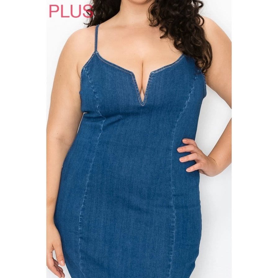 Epicplacess Dress Indigo BLue / 1XL Curvy Mini Dress Plus Size Denim Dreams F-BD04841PL-H-1