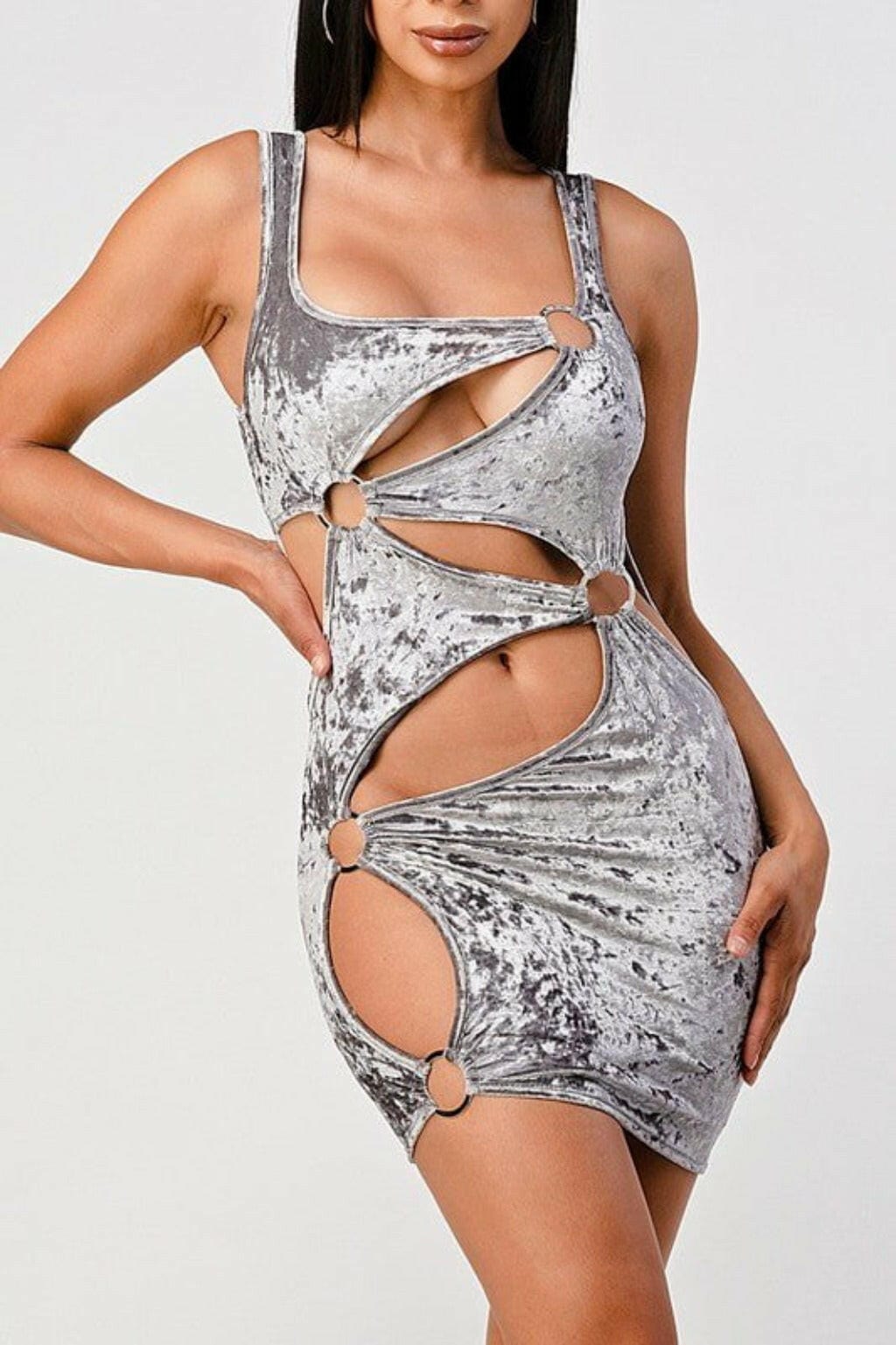 Epicplacess Dress M / Silver Say Nothing velvet Mini Dress - Silver D7503