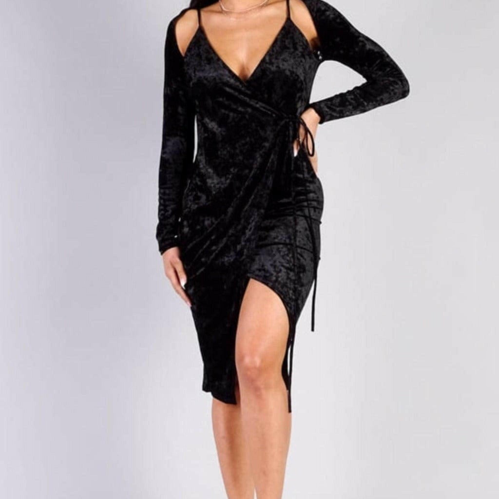 Epicplacess Dress Medium / Black / UNITED STATES The Night Velvet Wrap Midi Dress D6869