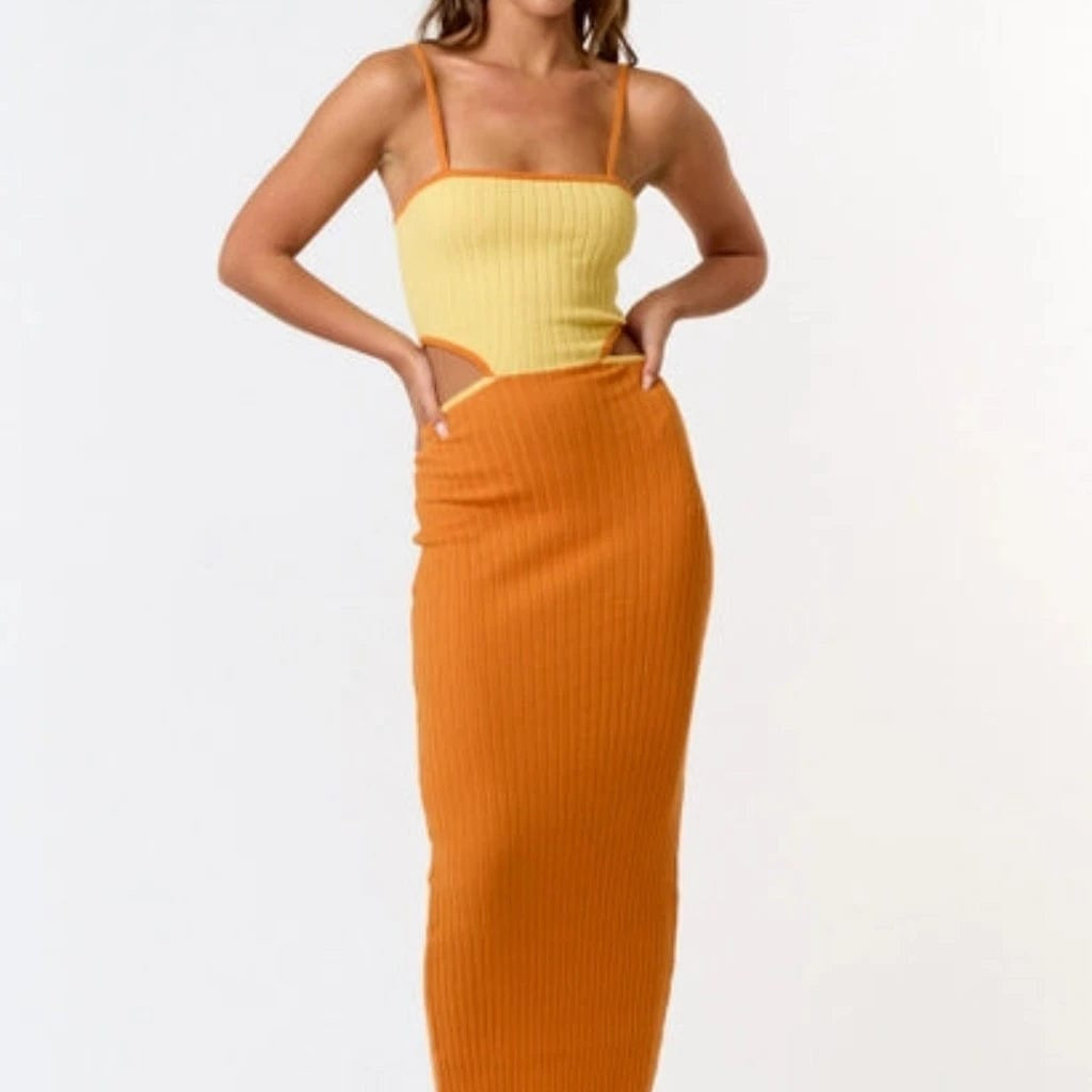 Epicplacess Dress Orange / Small Forward Sweater Maxi Dress-Orange IBD30936