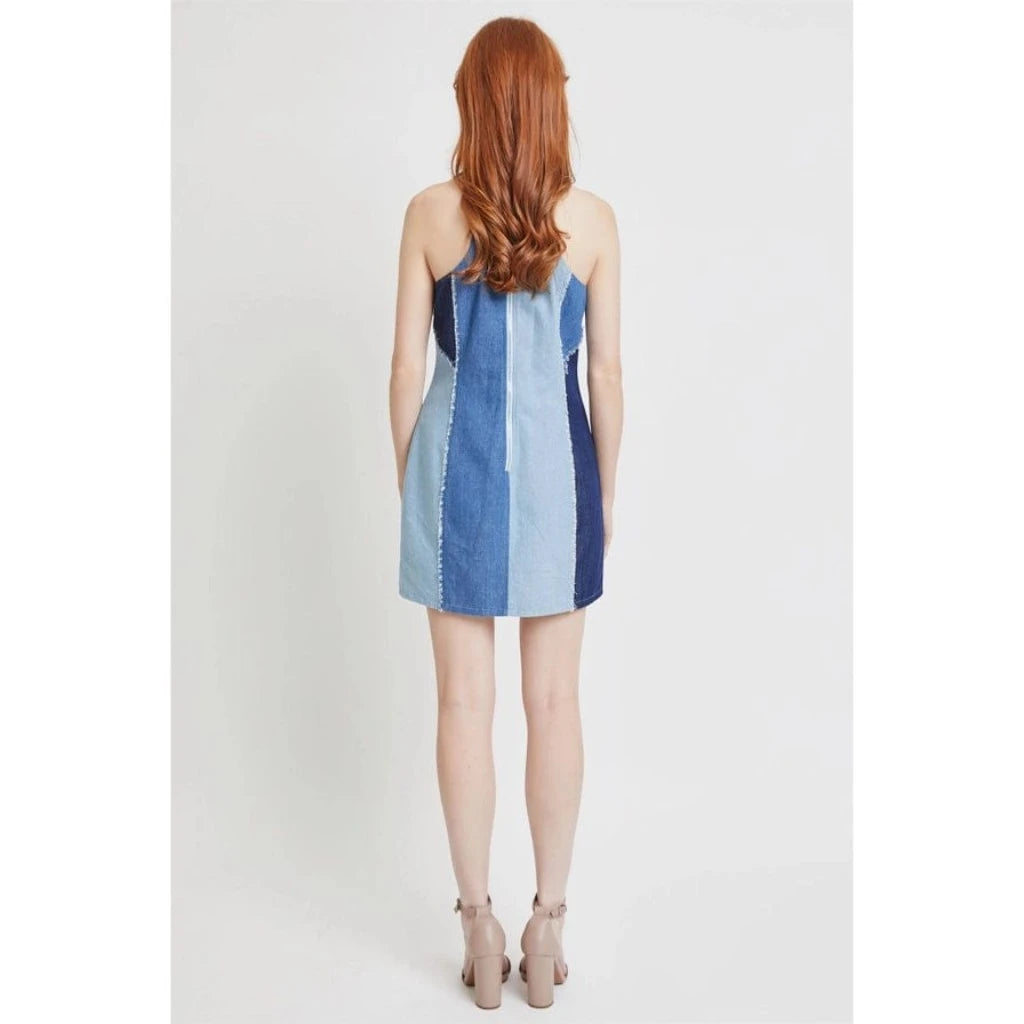 Patchwork Denim Mini Dress Dress Epicplacess   