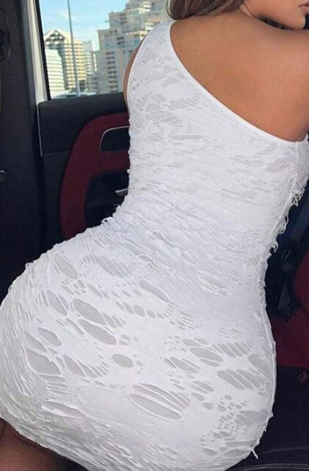 Epicplacess Dress Ragged Mina Lace Mini Dress-White