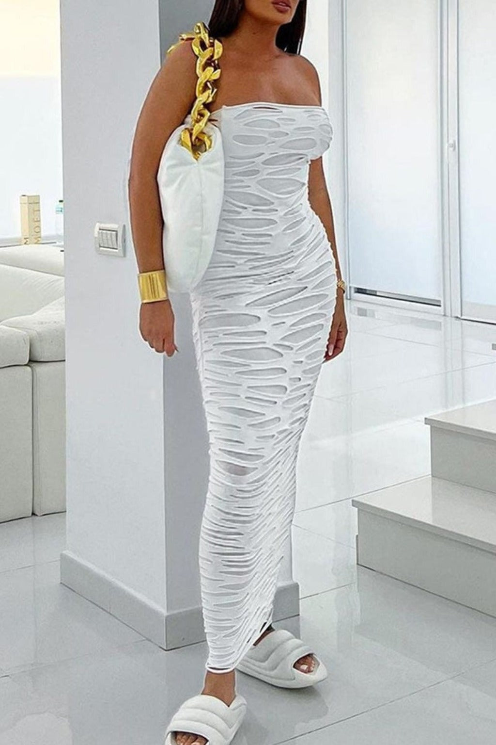 Ripped cutout Sky Siren Maxi Dress-white Dress Epicplacess   