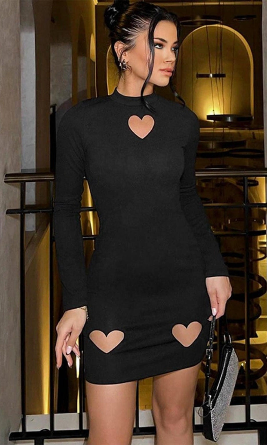 Epicplacess Dress S / Black Hearts Cutout Lined Mini Dress-Black BK0114