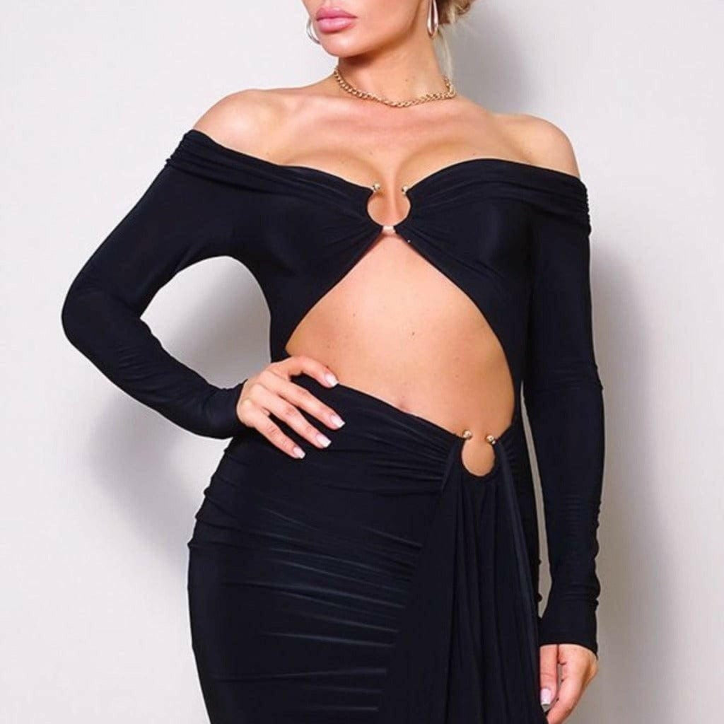 Epicplacess DRESS S / Black Ring Out Off Shoulder Mini Dress D11394