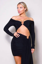 Epicplacess DRESS S / Black Ring Out Off Shoulder Mini Dress D11394