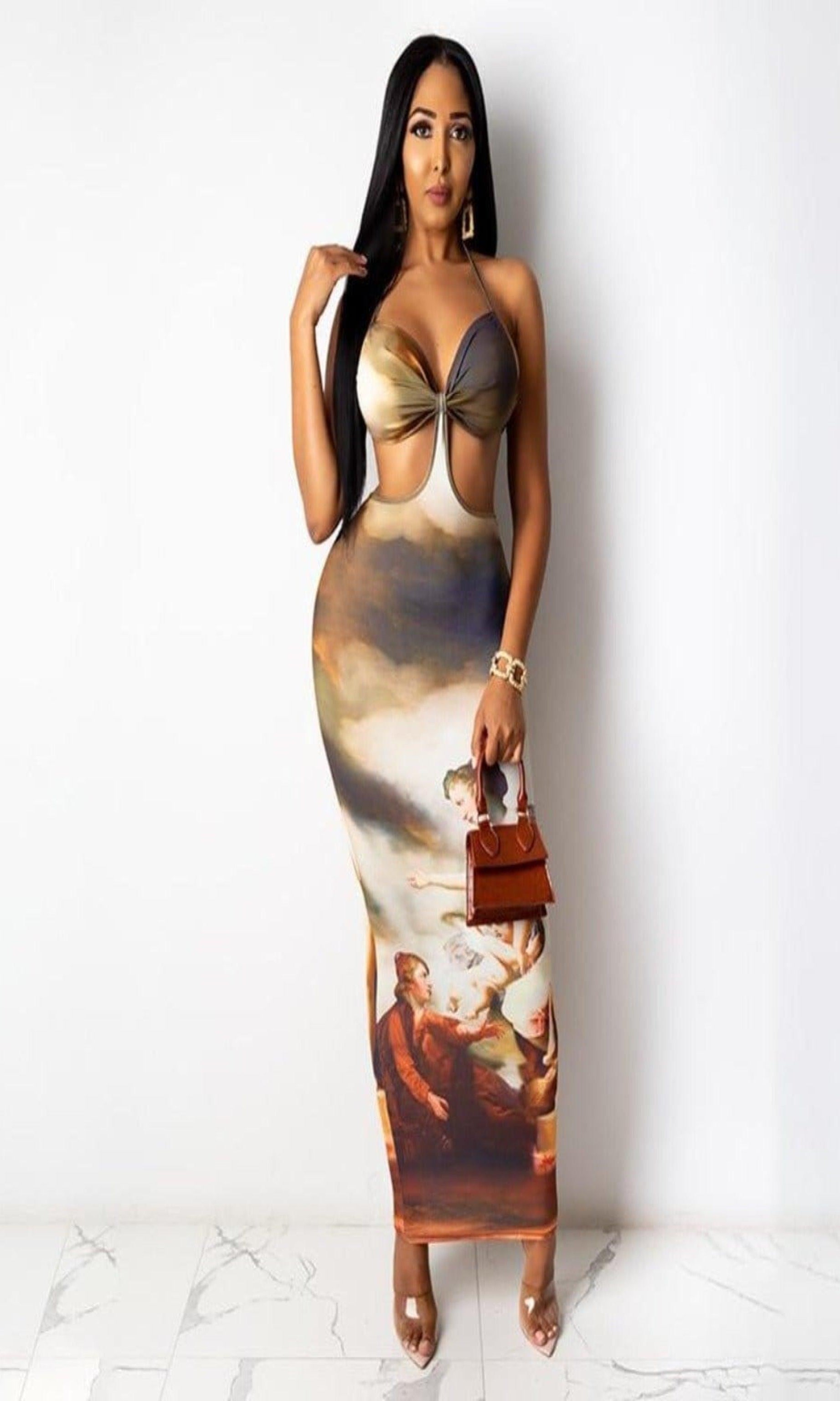Epicplacess dress S / BROWN Sweetheart Angelic Print Maxi Dress 806043-Beige-S-United States