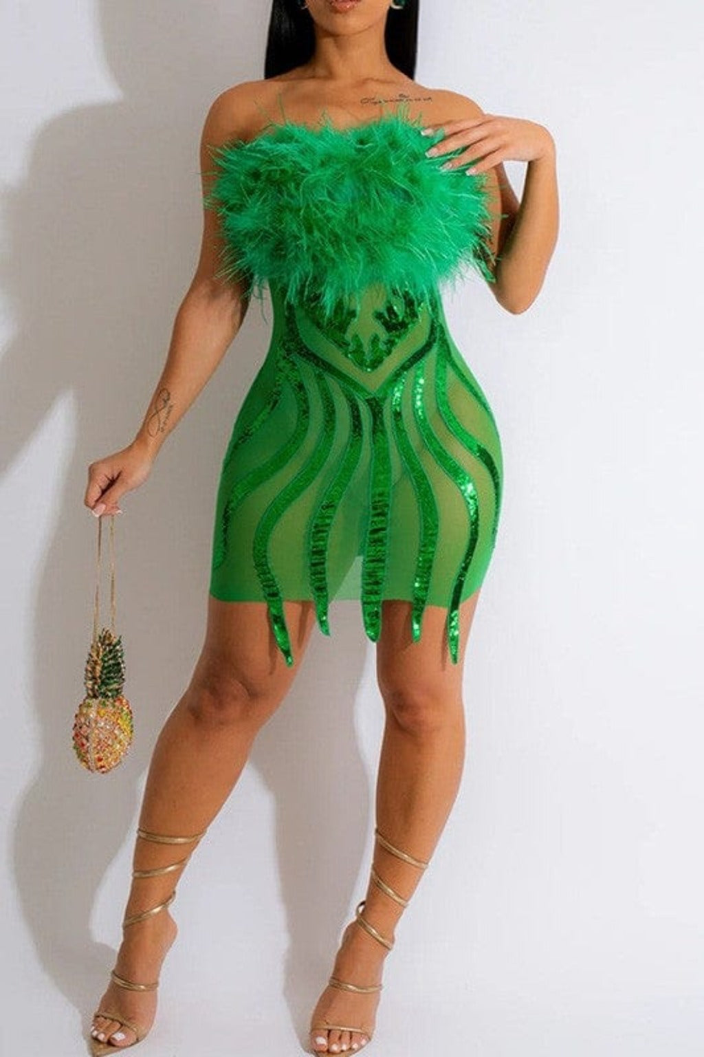 Glamorous Feathered Sequin Mini Dress Pink Dress Epicplacess S Green 