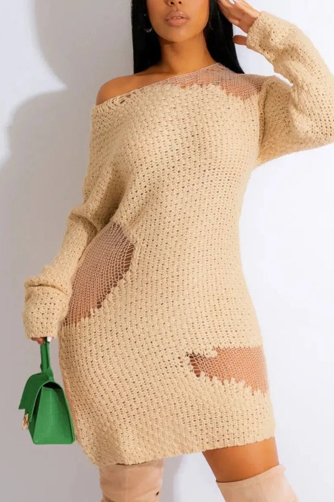Epicplacess Dress S / Khaki Knitted Espy Gaze Midi Dress - Black CWDSD1880