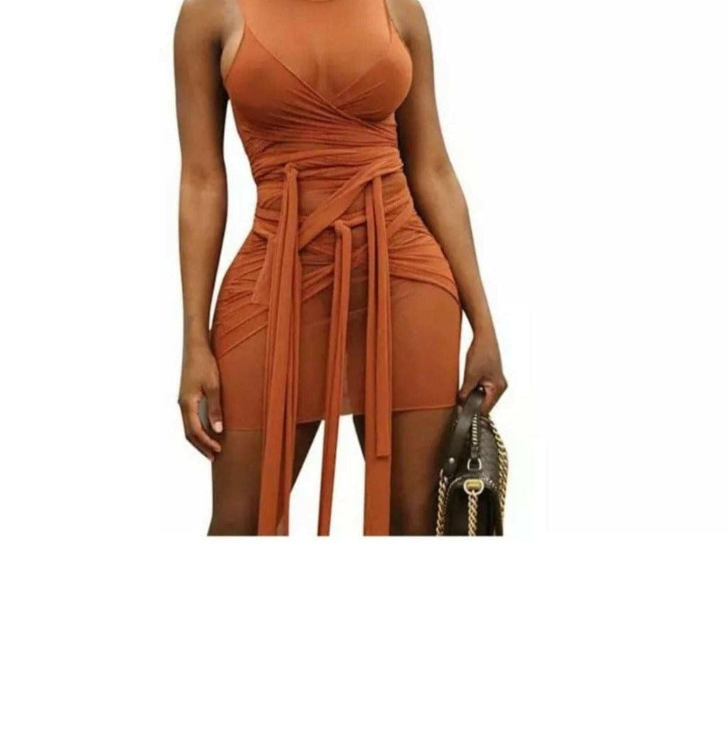 Epicplacess Dress S / Orange / Untied States Wrap It Up self-tie waist Mini Dress 302002-Orange