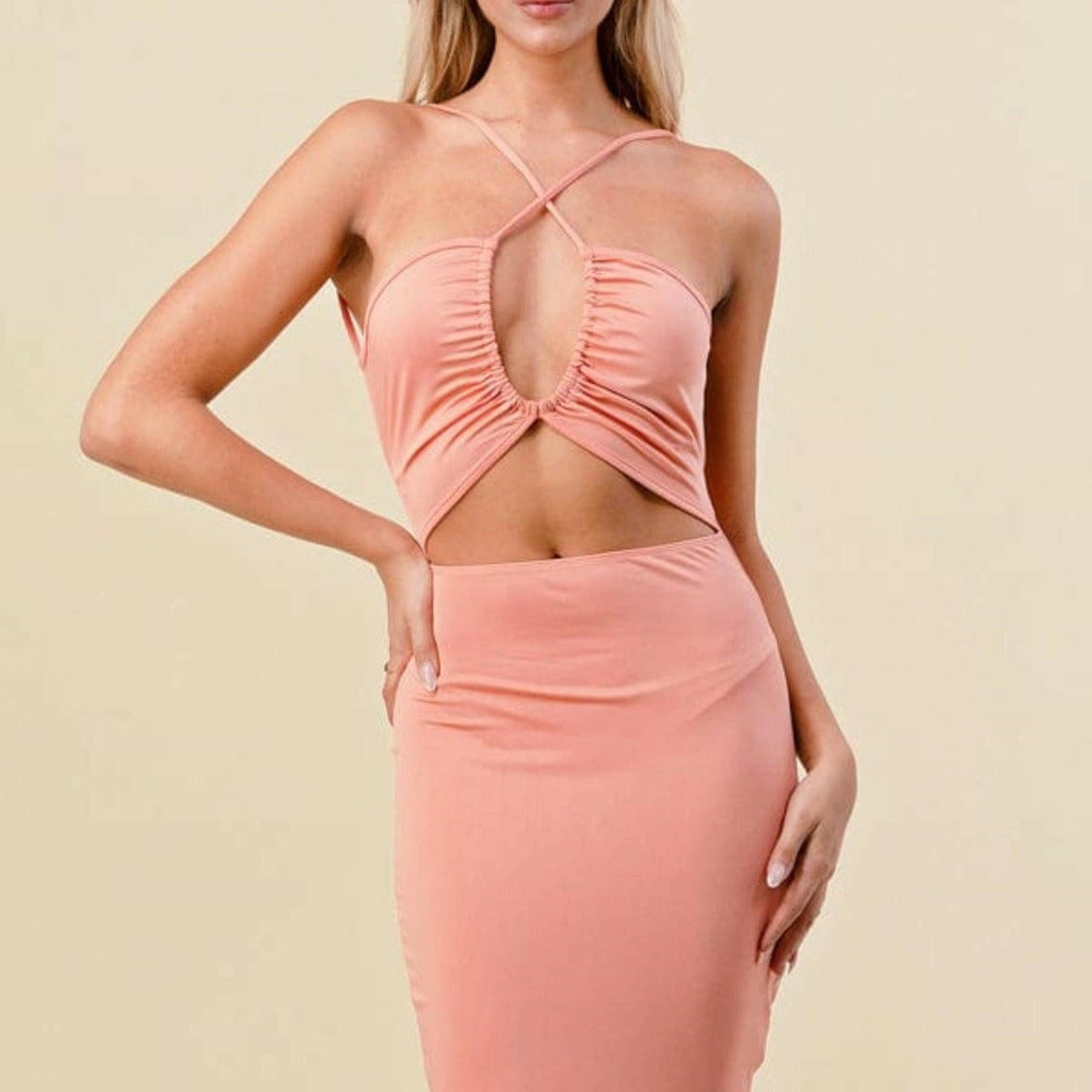 Epicplacess Dress S / Pink Cross Strap Delightful Mini Dress-Brown JD44677B