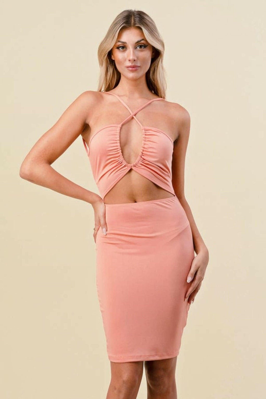 Epicplacess Dress S / Pink Cross Strap Delightful Mini Dress-Brown JD44677B