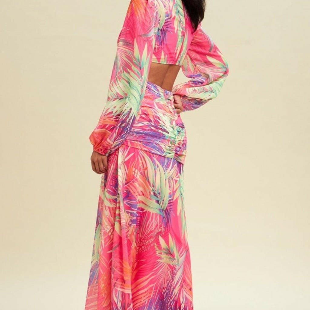 Epicplacess Dress S / Pink Sunrise Chiffon Floral Maxi Dress - Pink LD10383