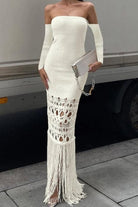 Epicplacess Dress S / White Tassel Away White Maxi Dress-White