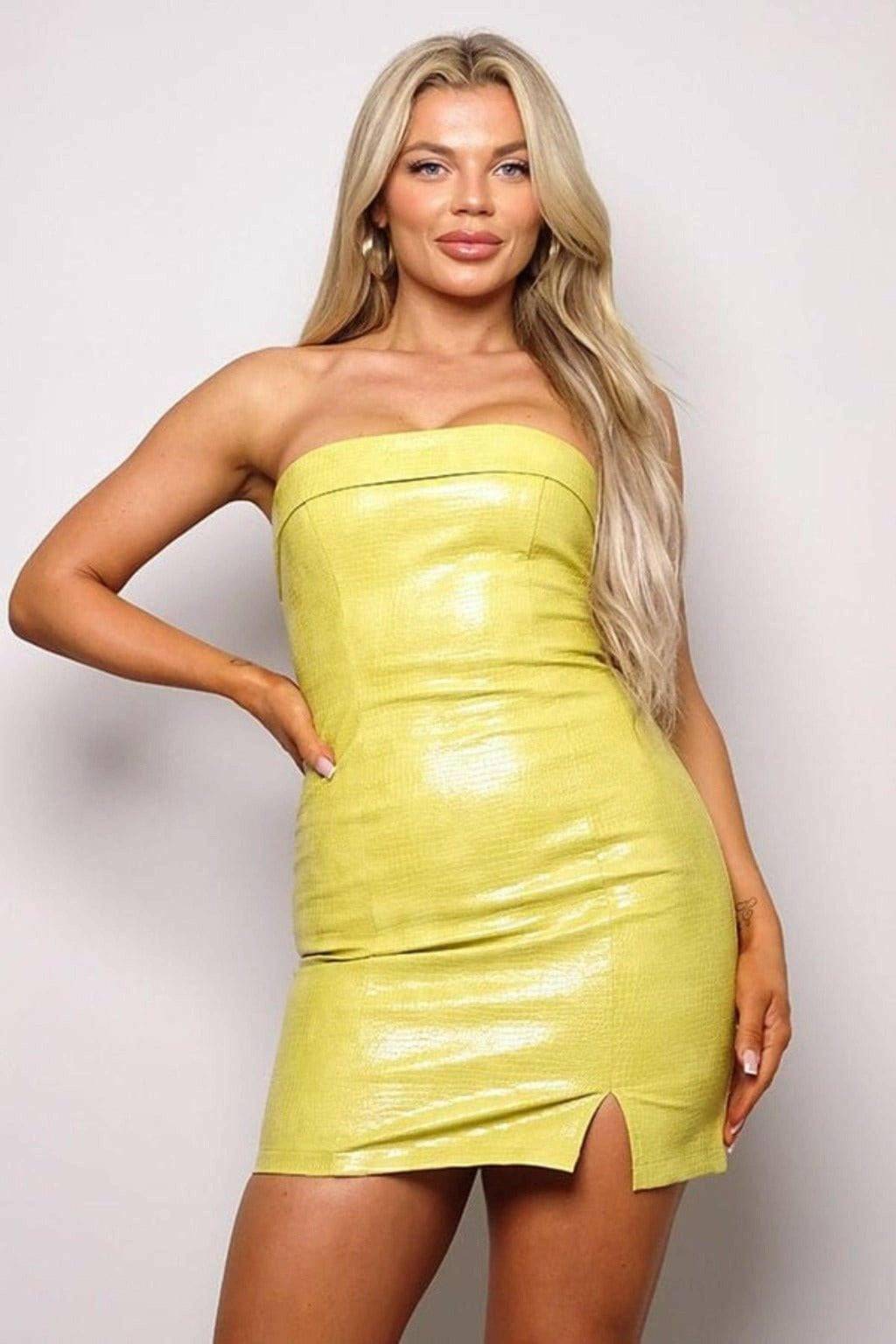 Daleyza Croc Leather Mini Dress Dress Epicplacess S Yellow 