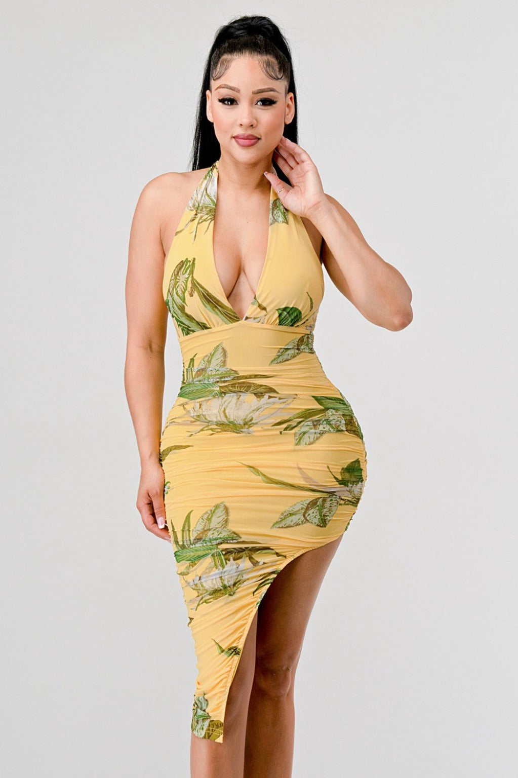 Epicplacess Dress S / Yellow Evangeline Tropical Floral Midi Dress PD74743N-W-1