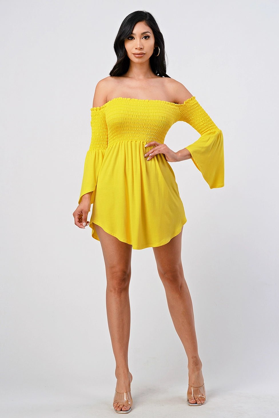 Sasha Off-Shoulder Mini Dress Yellow Dress Epicplacess S Yellow 