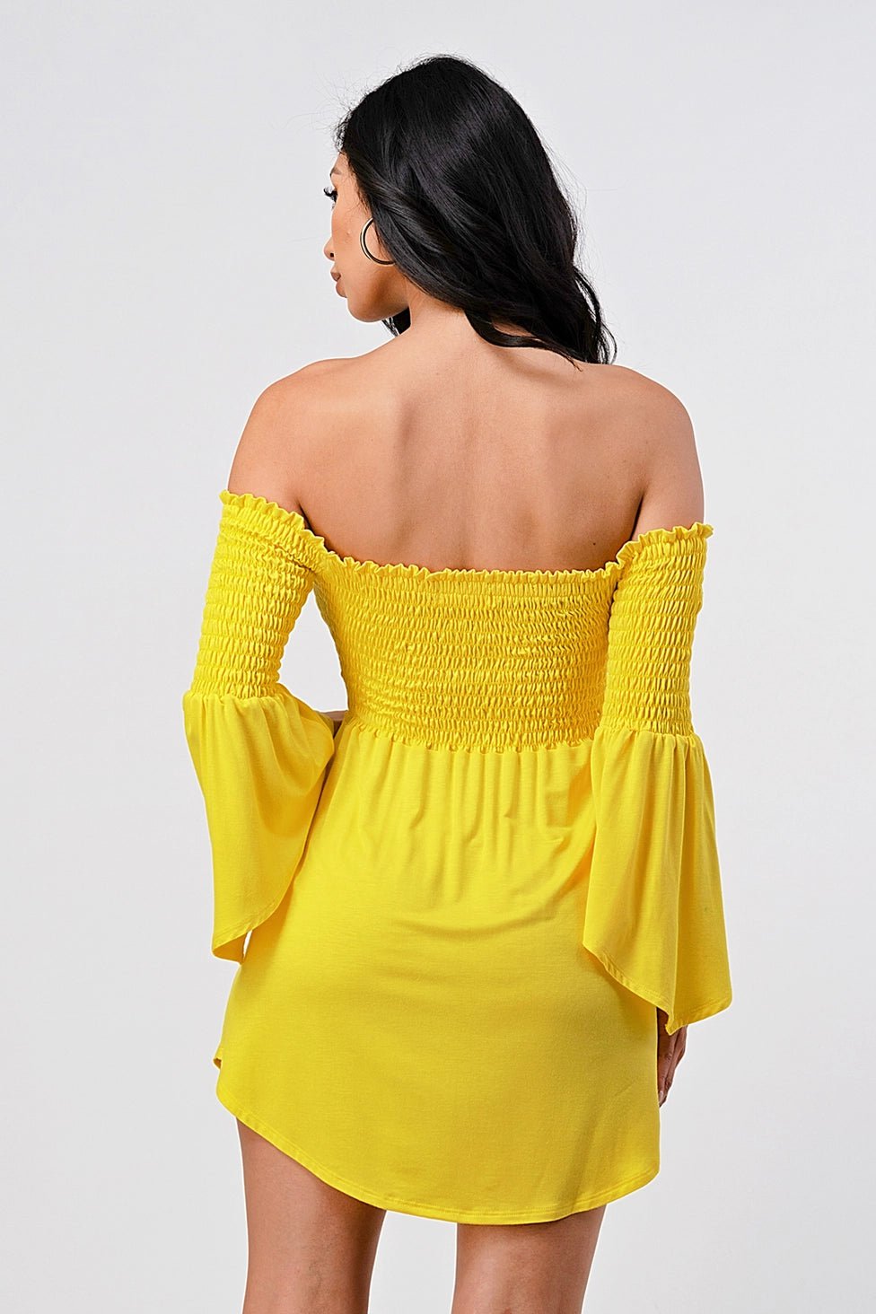 Sasha Off-Shoulder Mini Dress Yellow Dress Epicplacess   