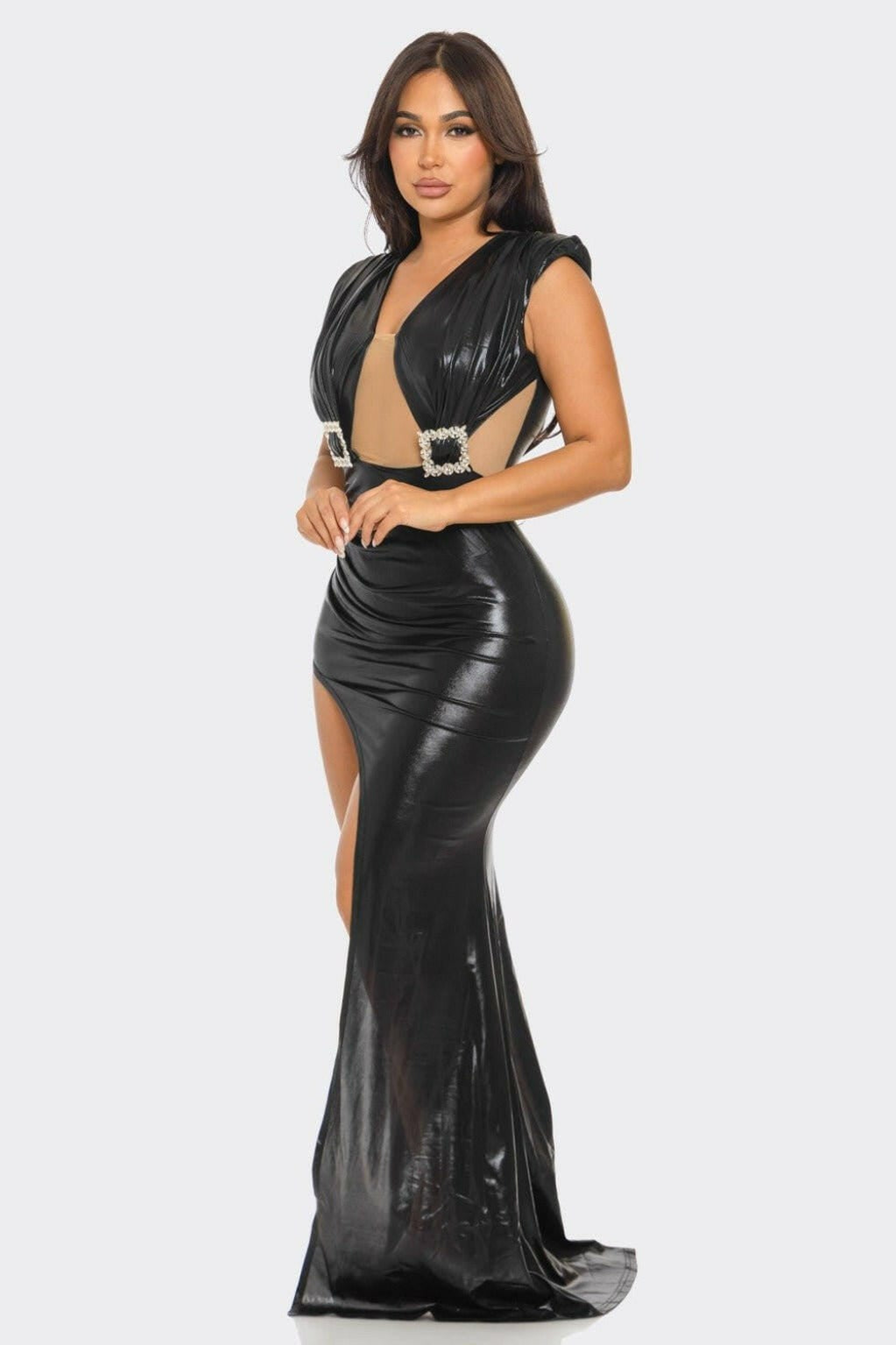 Epicplacess Dress Shiny Metallic Maxi Dress - Black