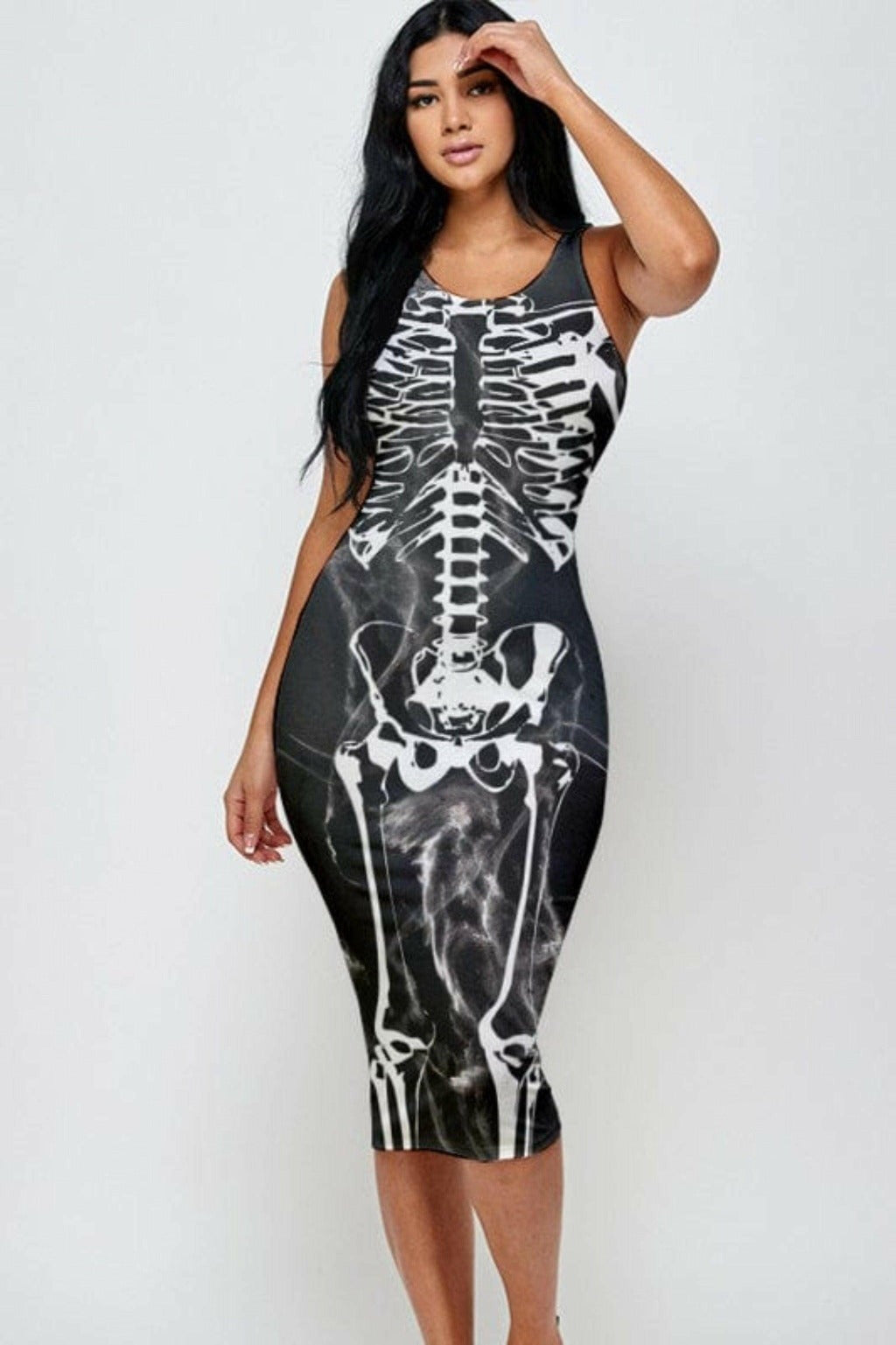 Epicplacess Dress Small / Black Halloween skeleton print Midi dress XD924C-1