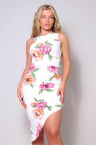 Epicplacess DRESS Small / White / UNITED STATES PINK LILY FLORAL COCKTAIL MIDI DRESS D10960