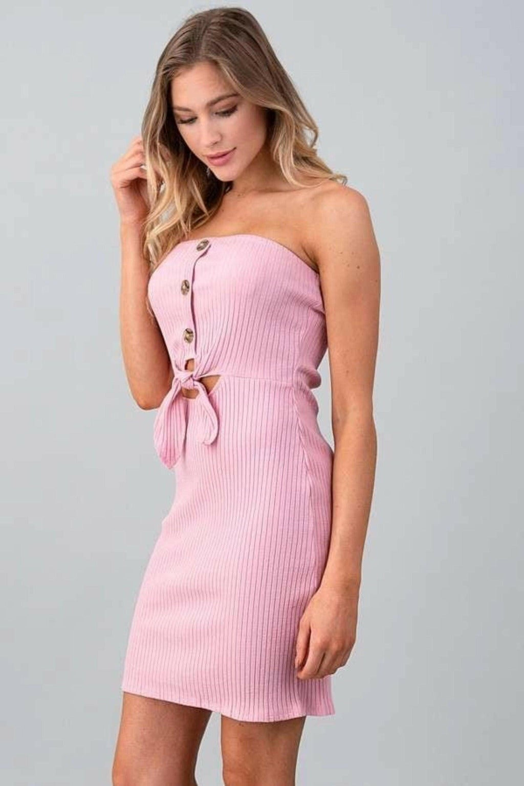 Epicplacess DRESS Tube Front Button And Tie Midi Dress