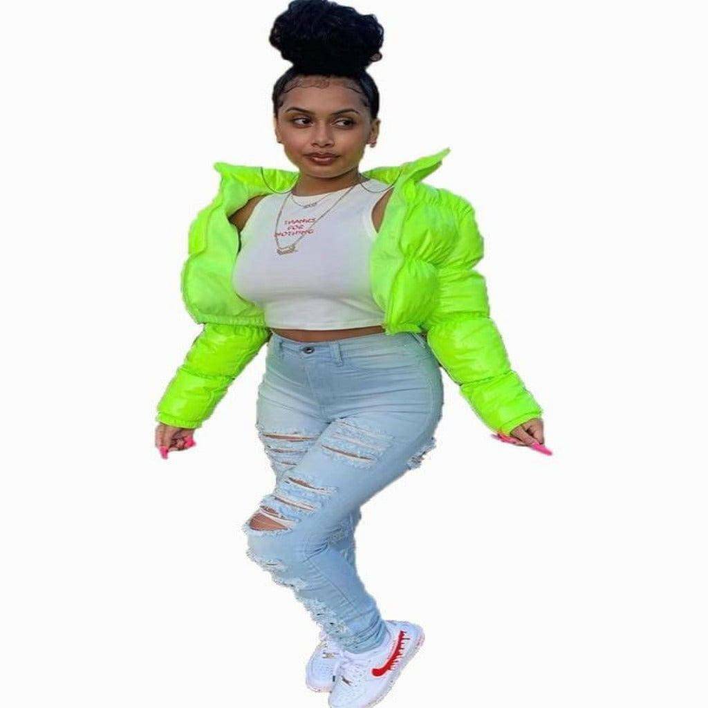 This Puffer Texture Latex Jacket jacket Epicplacess green S United States