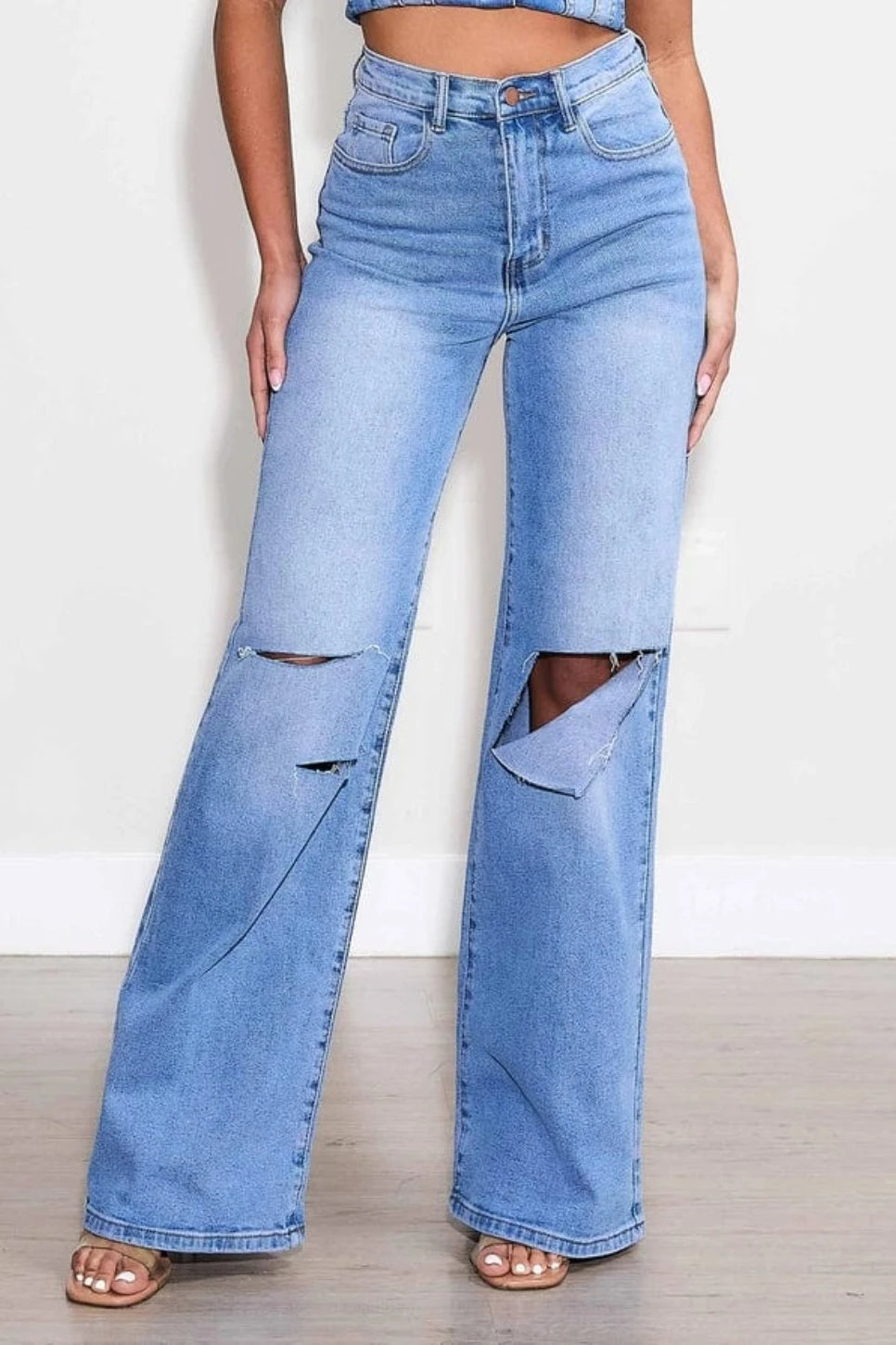 Epicplacess JEANS Ice Blue / 1 Rockstar Ripped Wide Leg Jeans for Women EP1914MS-9