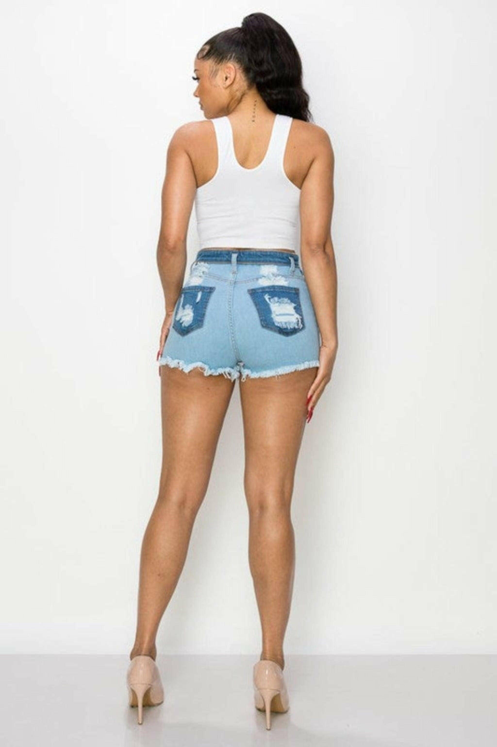 Epicplacess jeans JUNIOR DISTRESSED DUO BLUE SHORTS JEANS