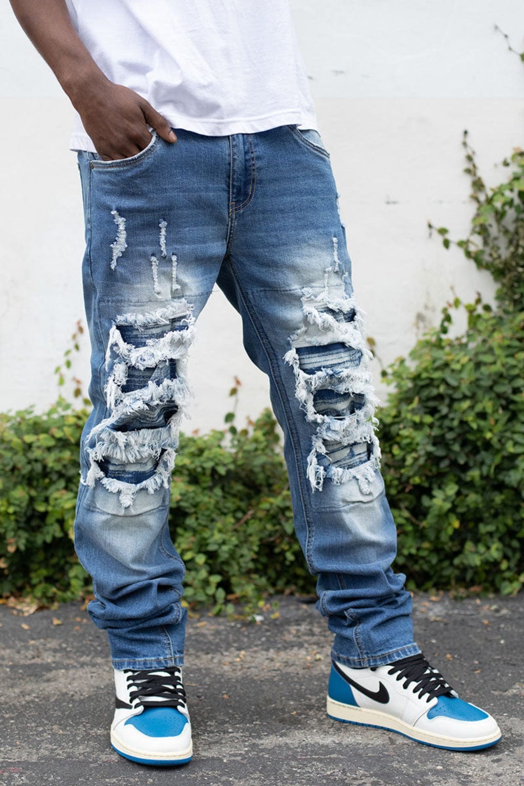 Epicplacess JEANS Through It Ripped Skinny Flared Jeans - Blue