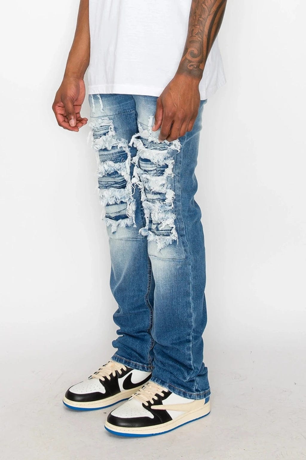 Epicplacess JEANS Through It Ripped Skinny Flared Jeans - Blue