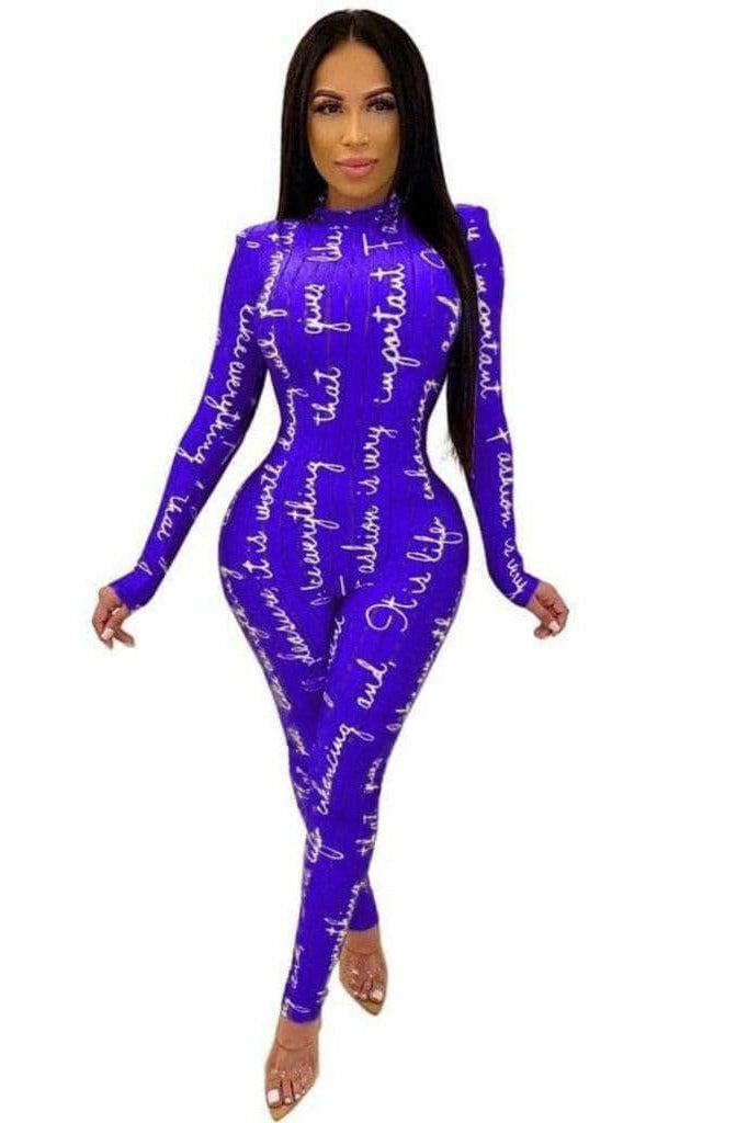 Epicplacess jumpsuits blue / S / United States Marcella Letters Print Jumpsuits 489297-blue-S-United States