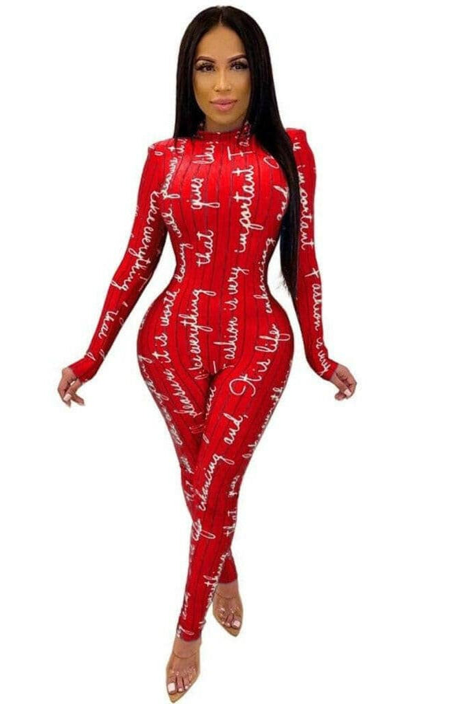 Epicplacess jumpsuits red / S / United States Marcella Letters Print Jumpsuits 489297-red