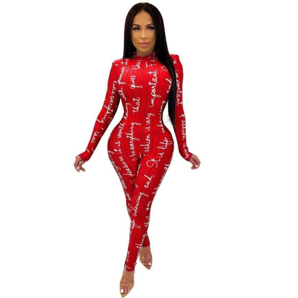 Epicplacess jumpsuits red / S / United States Marcella Letters Print Jumpsuits 489297-red