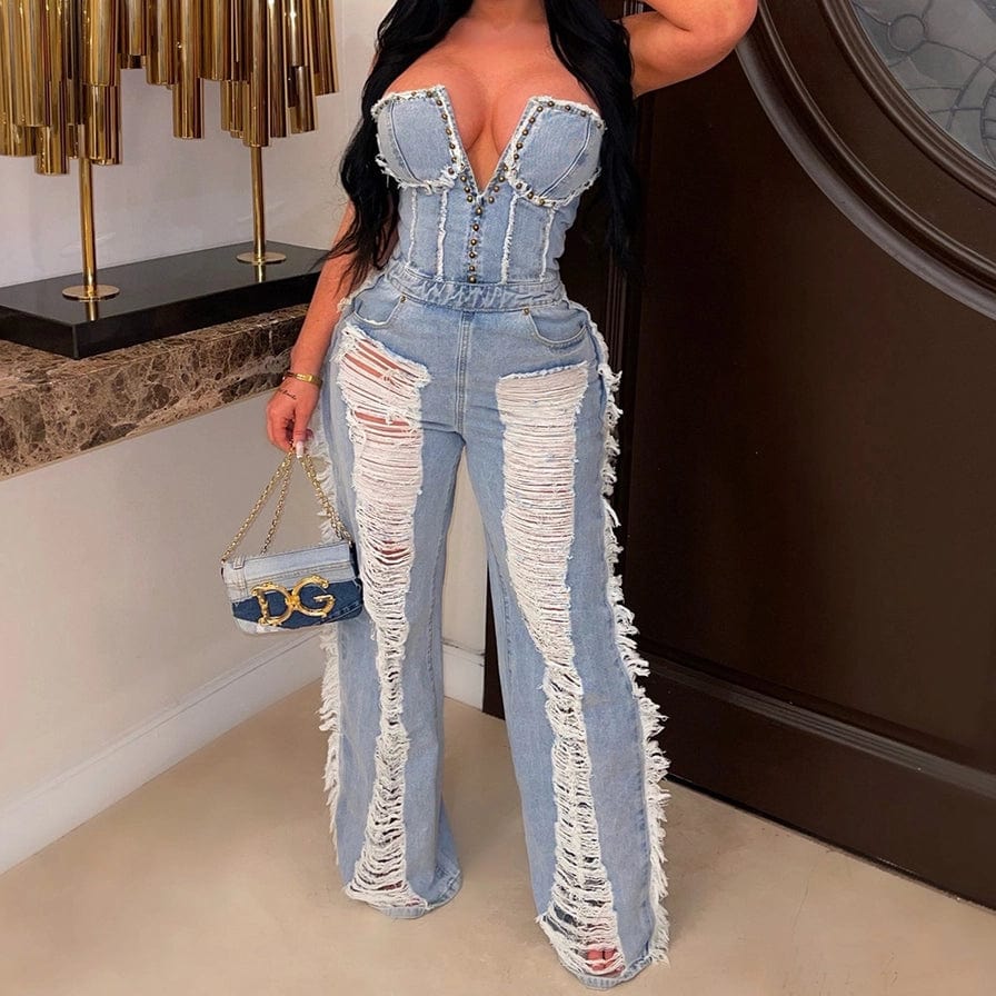 Ripped Away Women's Denim Jumpsuit jumpsuits Epicplacess   