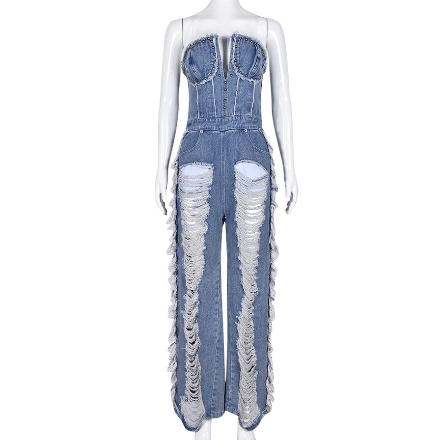 Ripped Away Women's Denim Jumpsuit jumpsuits Epicplacess   