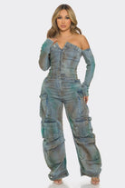 Rusty Tie-Dye Cargo Jumpsuit-Blue jumpsuits Epicplacess   